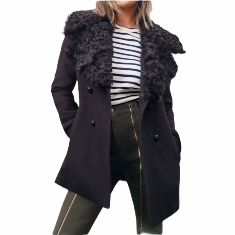 NWT A.L.C. Wilson Fur Collar Navy Pea Coat Jacket